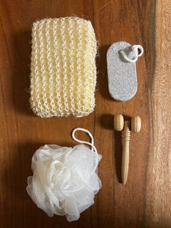 Small Wooden Shower Basket with Bath Essentials