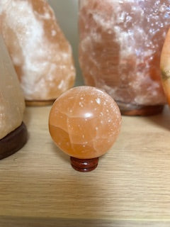 Polished Peach Selenite Sphere Small – Transformation, Protection, & Visualization