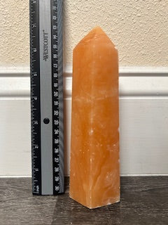 Polished Peach Selenite Tower – Transformation, Protection, & Visualization