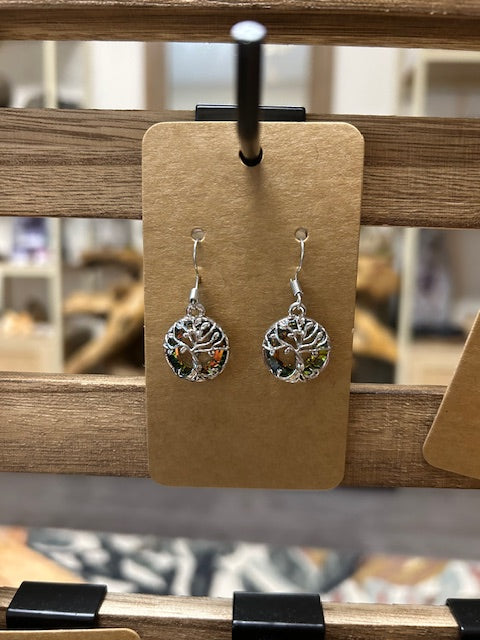 Crystal Earrings - Green & Pink Tree of Life