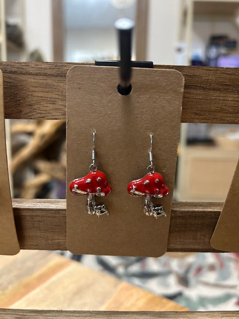 Metal Earrings - Red Mushrooms