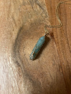 Crystal Necklace - Gold Wrapped Polished Green Aventurine