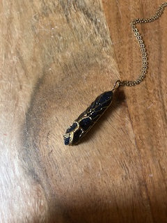 Crystal Necklace - Gold Wrapped Polished Blue Sandstone
