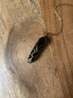 Crystal Necklace - Gold Wrapped Polished Obsidian