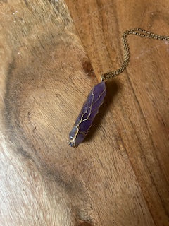 Crystal Necklace - Gold Wrapped Polished Amethyst