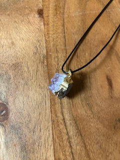 Crystal Necklace - Gold Border Raw Amethyst