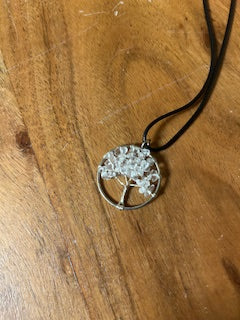 Crystal Necklace - Small Silver Clear Quartz Tree of Life