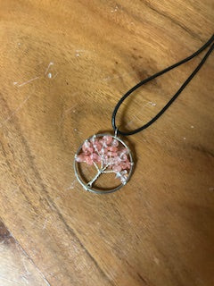 Crystal Necklace - Small Silver Pink Quartz Tree of Life