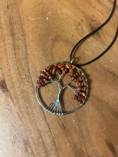 Crystal Necklace - Large Silver Red Jasper Tree of Life