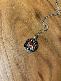 Metal Necklace - Red Mushroom & Moon
