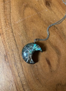 Crystal Necklace - Silver Wrapped Labradorite Crescent