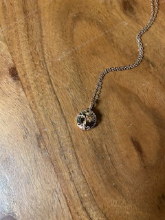 Crystal Necklace - Rose Gold Wrapped Circle Green and Pink