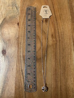Crystal Necklace - Rose Gold Wrapped Circle Green and Pink