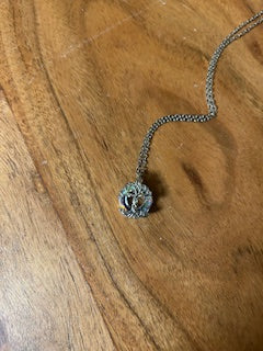 Crystal Necklace - Silver Wrapped Circle White and Rainbow