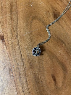 Crystal Necklace - Silver Wrapped Circle Purple and Blue