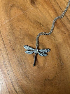 Metal Necklace - Dark Silver Dragonfly