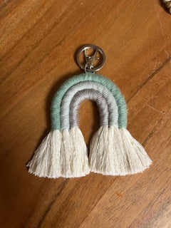 Macramé Keychain - Gray & Green Rainbow