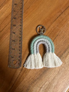 Macramé Keychain - Gray & Green Rainbow