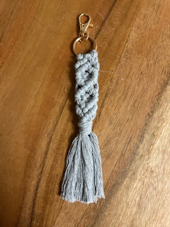 Macramé Keychain - Light Gray Banner