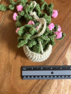Crochet Hanging Plant - Pink Flowers