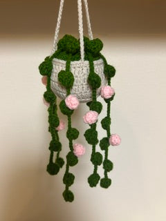 Crochet Hanging Plant - Light Pink Flowers