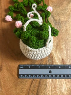 Crochet Hanging Plant - Light Pink Flowers
