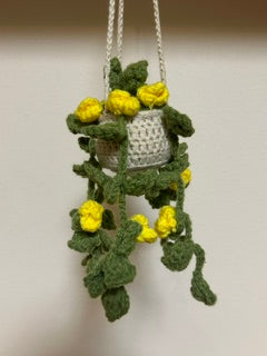 Crochet Hanging Plant - Yellow Flowers