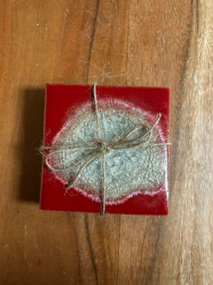 2 Red & Quartz Crystal Coasters