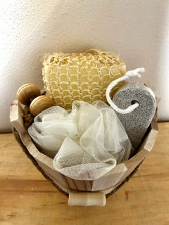Small Wooden Shower Basket with Bath Essentials