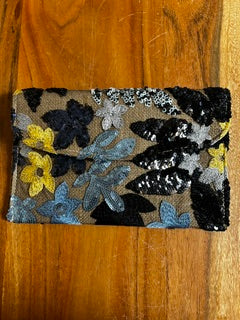 Midnight Yellow Floral Sequined Purse