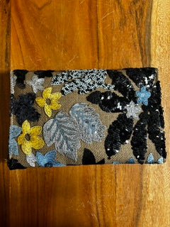 Midnight Yellow Floral Sequined Purse