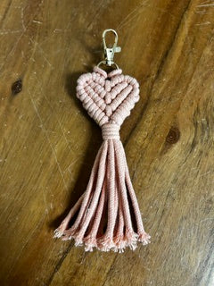Macramé Keychain - Pink Heart Banner