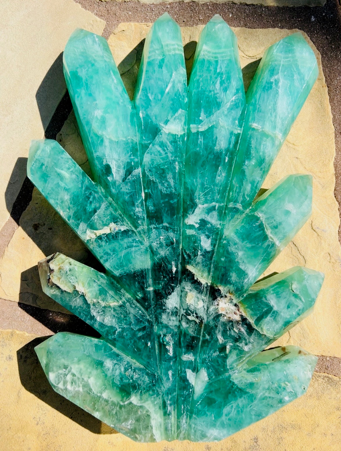 Green Fluorite Carved Palm Fan – Radiant Energy & Clarity